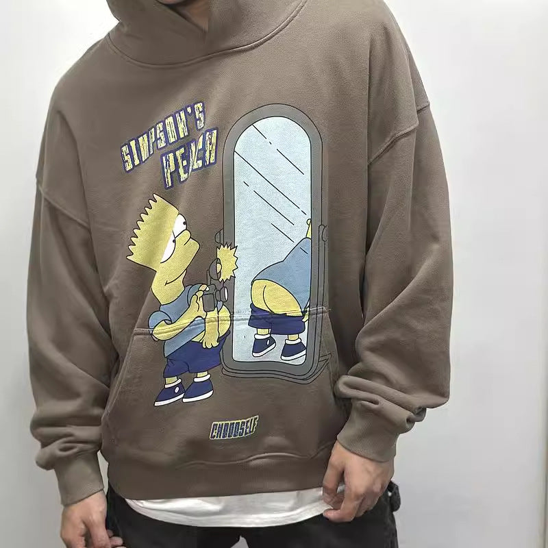 Mens Vintage T-Shirts Vintage Hooded Loose Sweater Vintage Simpson Trendy Brand Vintage