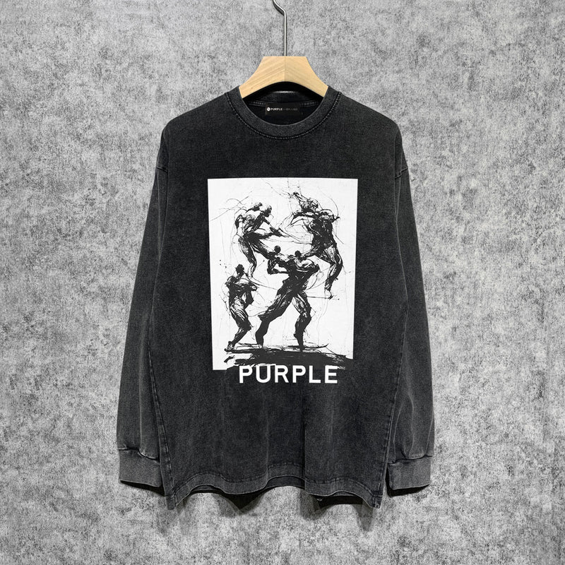Purple Brand Distressed Long Sleeve Shirt Fashion Distressed Loose Long-sleeved Top