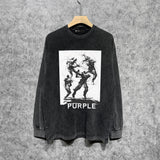 Purple Brand Distressed Long Sleeve Shirt Fashion Distressed Loose Long-sleeved Top