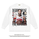 Nba Long Sleeve Shirt Derrick Rose American Street Basketball Jersey Printed Long Sleeve T-shirt Washed