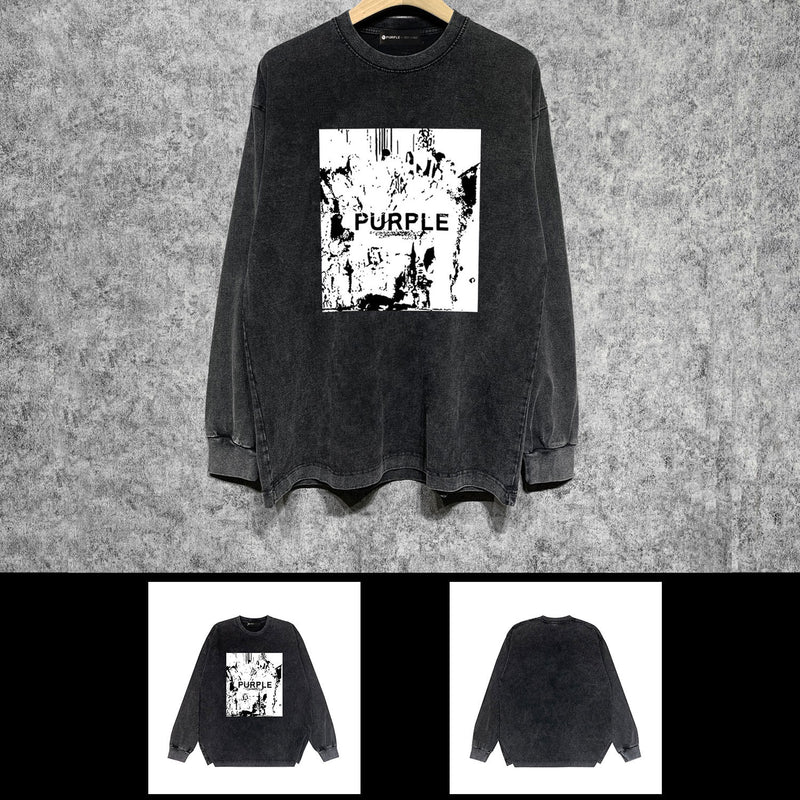 Purple Brand Distressed Long Sleeve Shirt Fashion Distressed Loose Long-sleeved Top