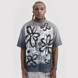Men Vintage T-Shirts ssaint flower washed and old short-sleeved casual T-shirt