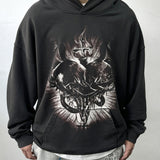 Men Vintage Hoodies Vintage Wash Flame Print