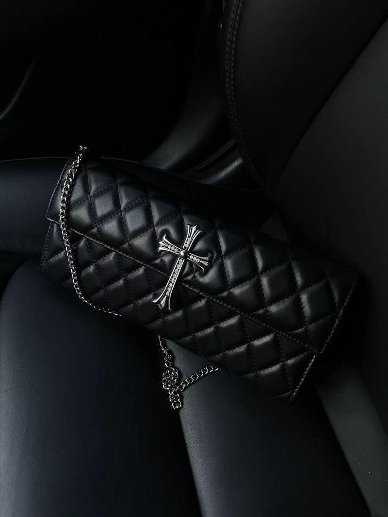 Chh Chrome Heart Leather Bag Vintage Diamond-encrusted Shoulder Crossbody Bag