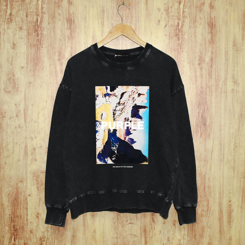 Purple Brand Distressed Sweatshirt Fashion Washed Black Long Sleeves Top