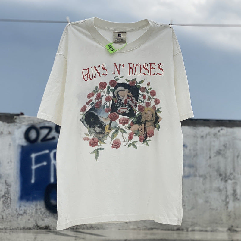 Men Vintage T-Shirts vintage Guns Band Printed Short Sleeves Loose American