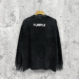 Purple Brand Distressed Long Sleeve Shirt Fashion Distressed Loose Long-sleeved Top