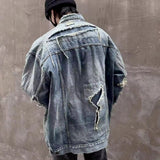 MIJKO Mens Jacket Ripped Patch Denim Jacket