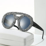 Trendy punk glasses round full diamond retro