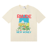 Rhude T Shirt Castle Coconut Letter Print Short Sleeve T-Shirt