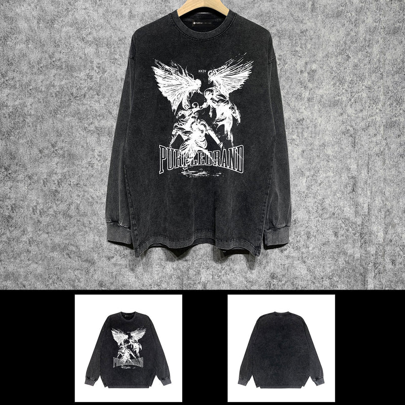 Purple Brand Distressed Long Sleeve Shirt Fashion Distressed Loose Long-sleeved Top