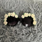 Trendy punk glasses dark rose round frame retro