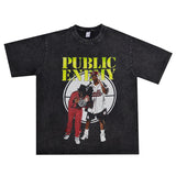 Rock Star T Shirt Hip-Hop Rap Public Enemies Band Washed Distressed T-shirt Short Sleeve