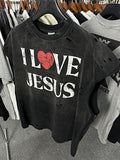 Mens Vintage T-Shirts "I Love Jesus" Wash Water Old T-Shirts