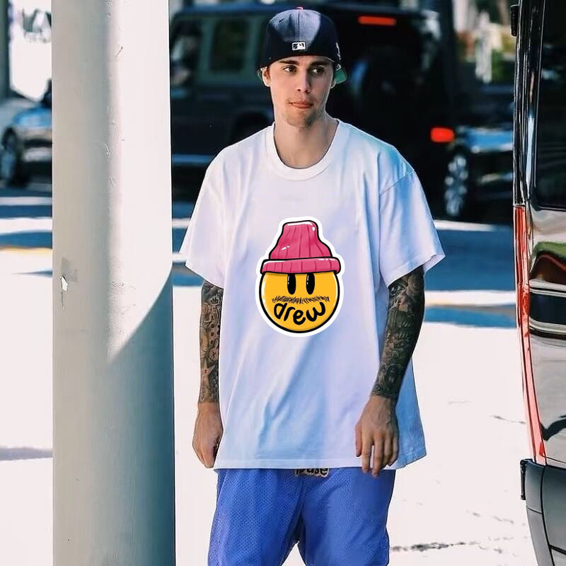Drew T Shirts Smiley Red Hat Printed T-shirt