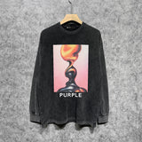 Purple Brand Distressed Long Sleeve Shirt Fashion Distressed Loose Long-sleeved Top