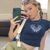 Vintage Y2g Shirts Short Sleeve Vintage Printed Short Midriff-Baring Short-Sleeved T-shirt