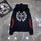 Chh Chrome Hearts Hoodie Cross Red Character Embroidered Casual Hooded Sweater