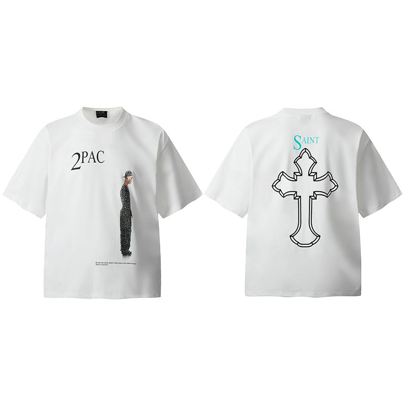 Mens Vintage T-Shirts Saint Michael "2PAC" Cross Print