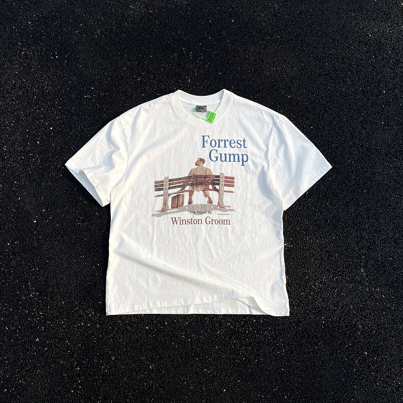 Men Vintage T-Shirts vintage Forrest Gump Have a nice day smiley face doing old washing water short sleeves