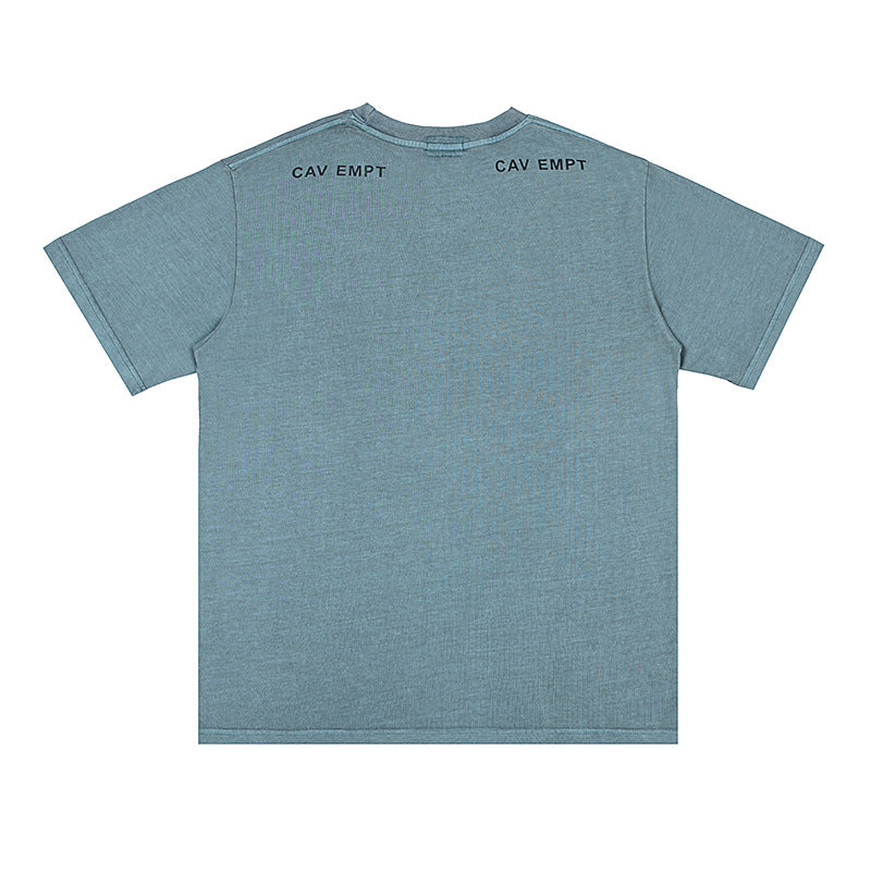 C.e t shirts embroiderletter washed batik round neck pullover short sleeve men and women