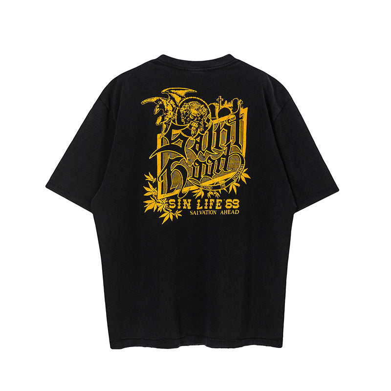 Men Vintage T-Shirts vintage washed and old short-sleeved loose casual T-shirts