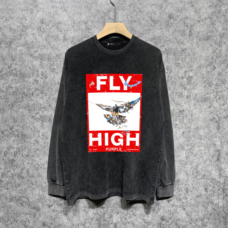 Purple Brand Distressed Long Sleeve Shirt Fashion Distressed Loose Long-sleeved Top
