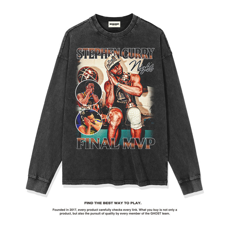 Nba Long Sleeve Shirt Autumn and Winter Long Sleeve T-shirt Loose Crew Neck Top
