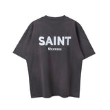 Mens Vintage T-Shirts Saint Michael Cartoon Wash Old Short Sleeve Vintage Loose