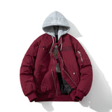 Mens Vintage Jackets Padded Thickened Baseball Jacket Hooded Embroidered Cotton Jacket