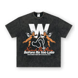 Vintage T-shirts Vintage Printed Short Sleeve T-Shirt Washed and Old Cotton