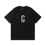 Fog Essentials T Shirts Spring Summer FOG Flocking G Letter Crew Neck Pullover Short Sleeves