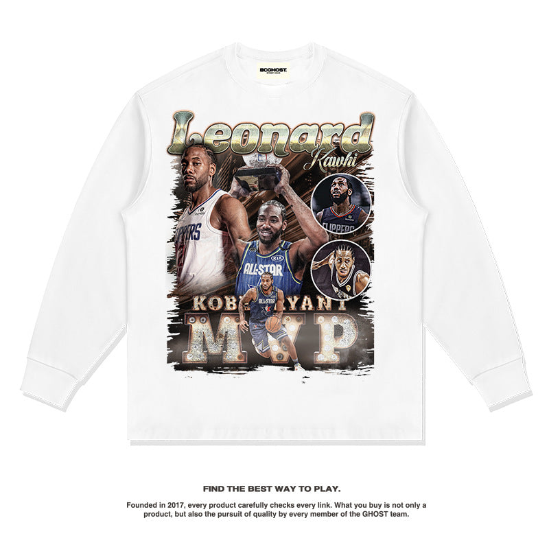 Nba Long Sleeve Shirt Long Sleeve T-shirt Worn Looking Washed-out round Neck Fashion Brand