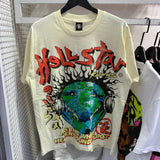 Hellstar T Shirt Earth Print Casual Loose