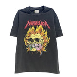 Mens Vintage T-Shirts Washing Water Old Short Sleeve Fog Flame Skull Print Casual Loose