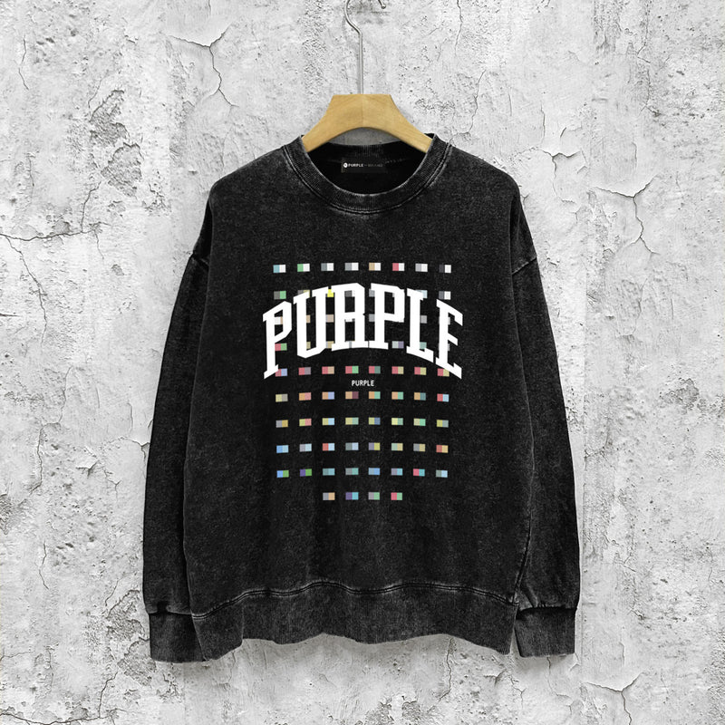 Purple Brand Distressed Sweatshirt Fashion Washed Black Long Sleeves Top