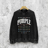 Purple Brand Distressed Sweatshirt Fashion Washed Black Long Sleeves Top