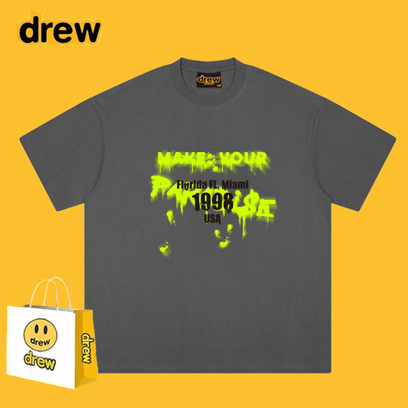 Drew T Shirts Smiley Face Short-Sleeved T-shirt Men's Short-Sleeved T-shirt