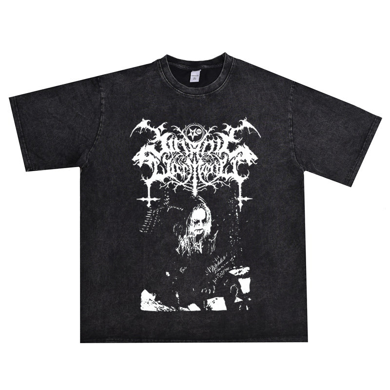 Rock Star T Shirt Satanic Warmaster Rock Band Washed Old Men and Women