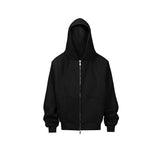 MIJKO Mens Jacket Double Zipper Heavy Simple Hooded Sweater