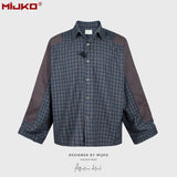 MIJKO Mens Jacket Spliced Plaid Jacket