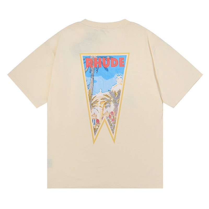 Rhude T Shirt Stamp Seal Coconut Tree Print Short Sleeve T-Shirt