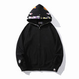 Bathing Ape Hoodie Shark Head Double Hood Camouflage Hooded Sweater Men's Autumn and Winter Cardigan Zipper Casual Couple Jacket