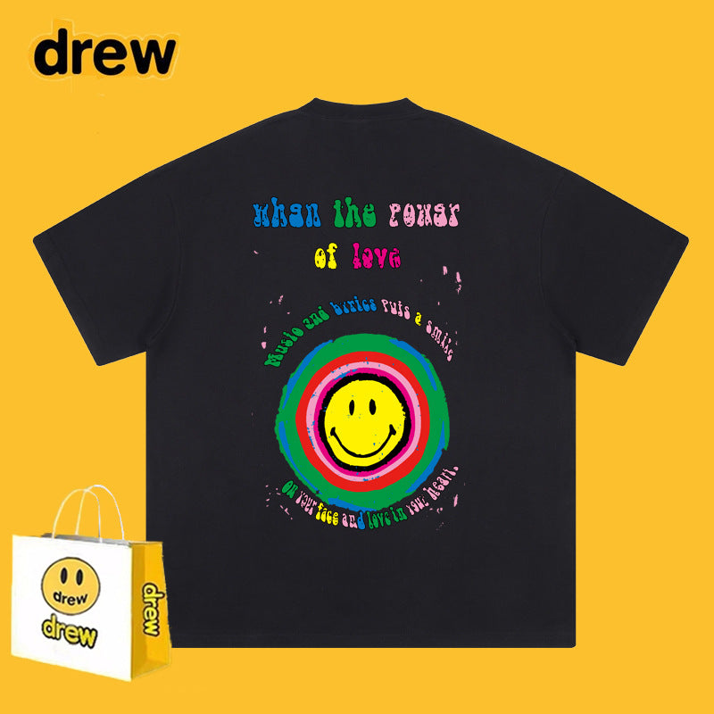 Drew T Shirts T-shirt Smiley Graffiti Printing Short Sleeve
