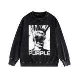 Purple Brand Distressed Sweatshirt Fashion Washed Black Long Sleeves Top