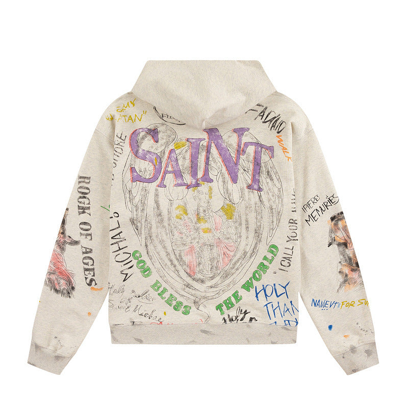 Mens Vintage T-Shirts Saint Michael Vintage Washed Trendy Hooded Sweater