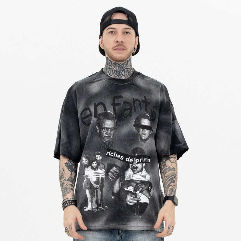 ERD T Shirts Spring and Summer Binding Portrait Destruction Distressed
