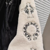 CHH Chrome Heart Coat Vintage embroidery black and white color matching loose lamb wool cotton jacket