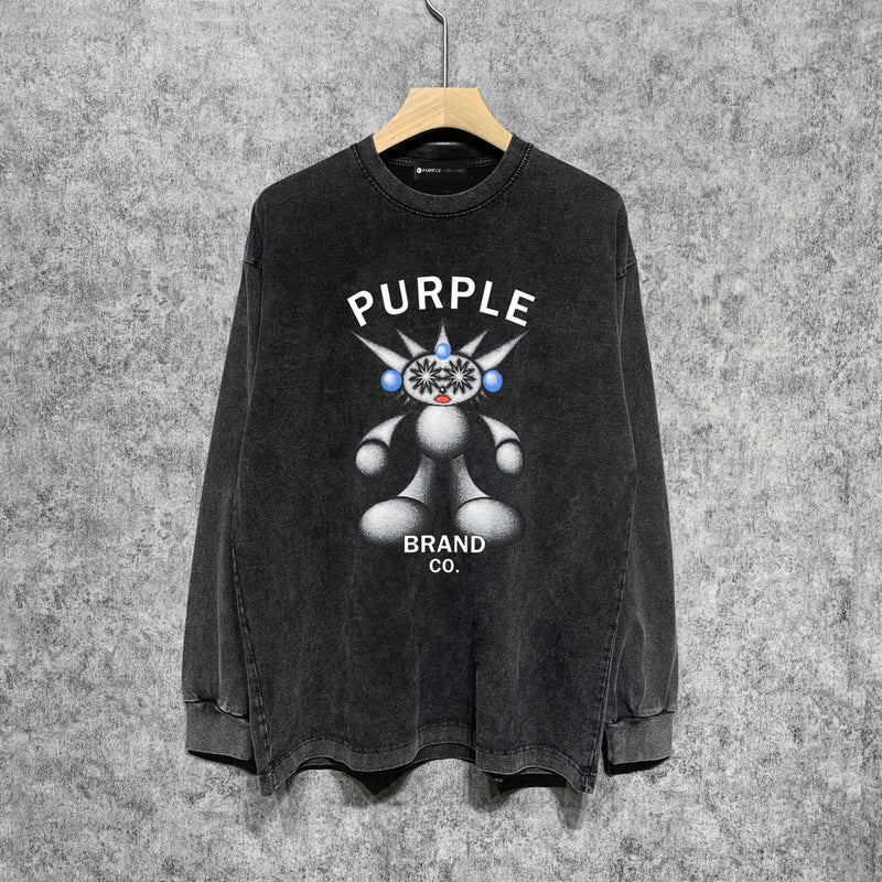 Purple Brand Distressed Long Sleeve Shirt Fashion Distressed Loose Long-sleeved Top