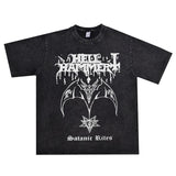 Rock Star T Shirt Hell Hammer Band Washed Distressed T-shirt Short Sleeve Loose
